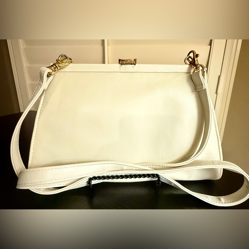 First Edition White Shoulder Bag/Clutch & Features Gold Hardware